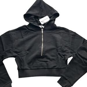 NWT $118 REVOLVE We Wore What cropped 3/4 zip hoodie black french terry XS